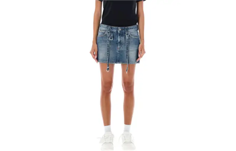 OFF WHITE Logo Patch Denim Mini Skirt Blue