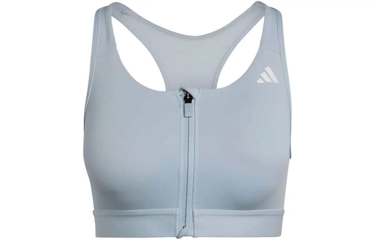 Adidas Powerreact Medium Support Zip Bra Sports Underwear Women's Light Blue