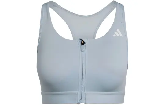 Adidas Powerreact Medium Support Zip Bra Sports Underwear Women's Light Blue