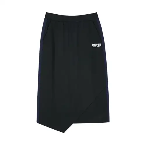 Skechers Casual Long Skirts Women's Pitch Black Mid Length Patchwork Style