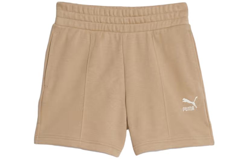 PUMA CLASSICS PINTUCK Sports Shorts Women's Brown Moderate Knitted Shorts