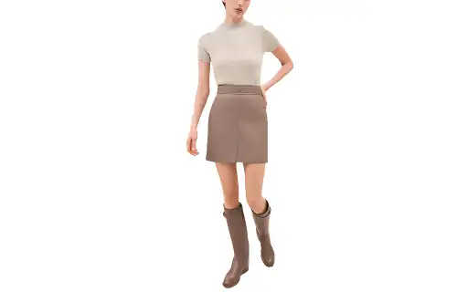 HERMES Leather Short Skirts Women's Umber Moderate Short Other