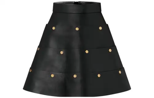 Lv Tiered Snap Button Leather Skirt