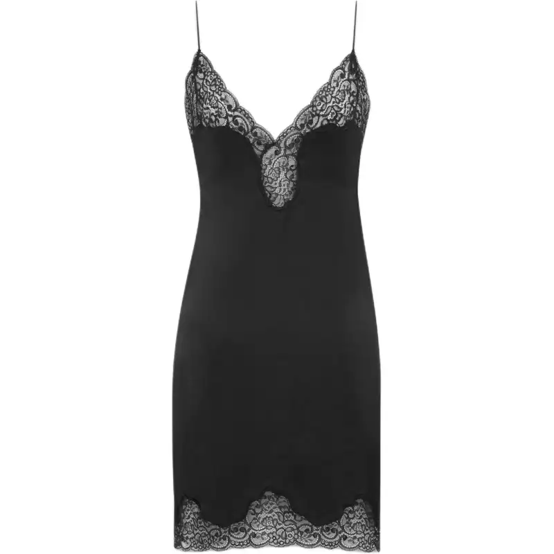SAINT LAURENT Lace Detailed V-Neck Mini Dress