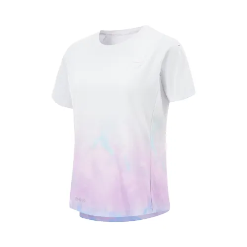 Li Ning Running Collection T Shirt Women's Standard White/Sky Blue/Condensed Purple/Flowing Pink All Over Print