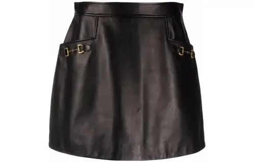 GUCCI Leather Short Skirts Women's Black Moderate Short Bodycon Skirt