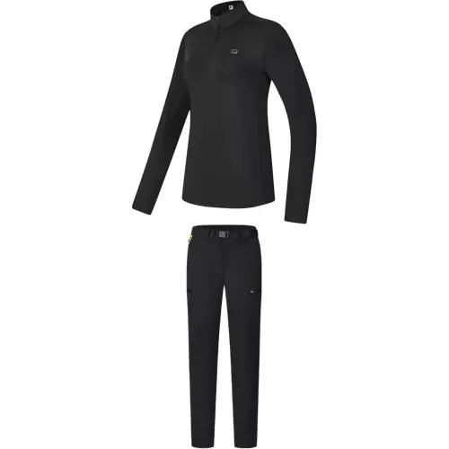 FILA Explorer Sports Long Sleeved Lining Fleece Lined T Shirt Woven Comfortable Pants Casual Suit Women's Pitch Black