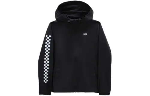 Vans Children's clothing Garnett Windbreaker Jacket checkerboard print hooded zipper long-sleeved jacket black children's style