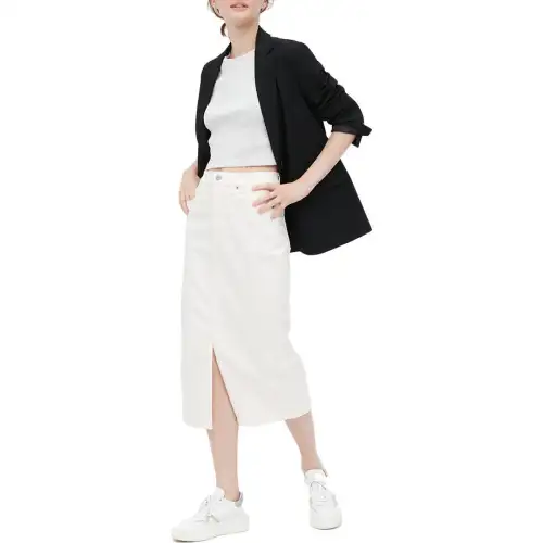 UNIQLO Denim Short Skirts Women's White Moderate Mid Length Bodycon Skirt