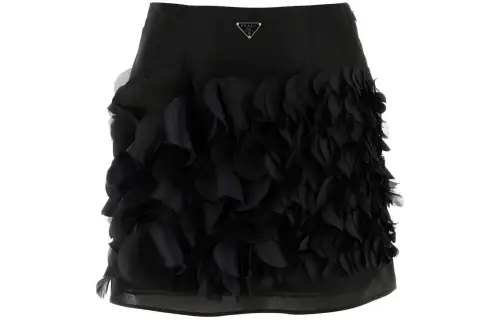 PRADA Enamel Triangle Logo Straight Hem Mini Skirt