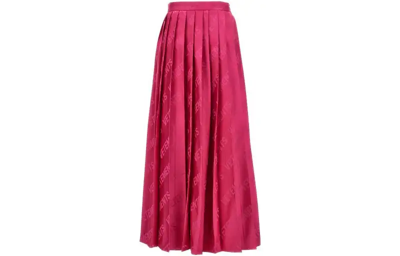 Vetements Casual Long Skirts Women's Hot Pink Moderate Long Pleated Skirt