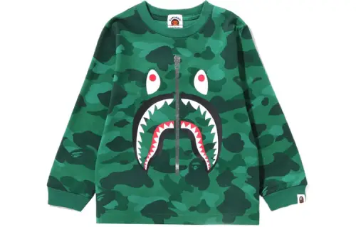 A BATHING APE Shark series Color Camo Shark L/s Tee camouflage round neck long-sleeved T-shirt children's style