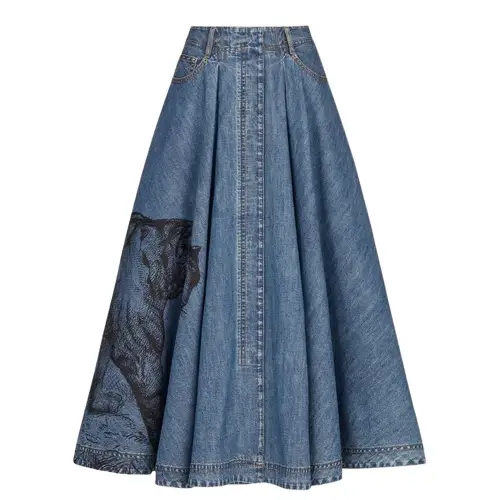 DIOR Quarterly New Products Casual Long Skirts Women's Blue Moderate Mid Length A Line Skirt