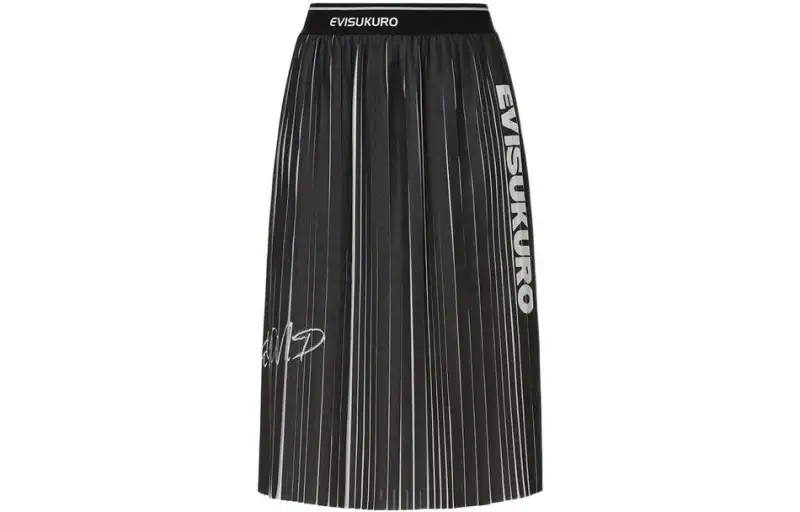 EVISU Casual Long Skirts Women's Black Mid Length Pleated Skirt