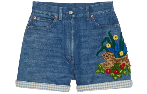 GUCCI Denim Shorts Women's Blue Moderate Straight Fit Pants