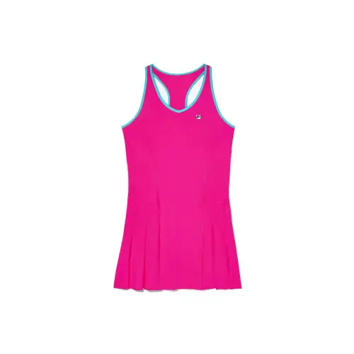 FILA Tie Breaker Pleated Dress Sleeveless Dress Women's Pink Gloss/Blue Shiny | PINK GLO/BLUE RADIANCE