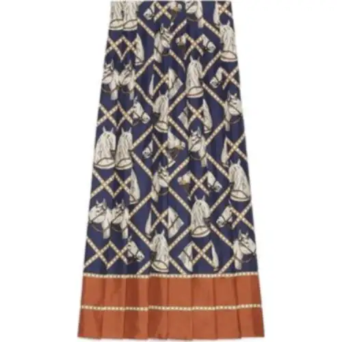 equestrian-print pleated skirt