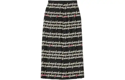GUCCI Script Print Silk Skirt Casual Long Skirt Women's Black