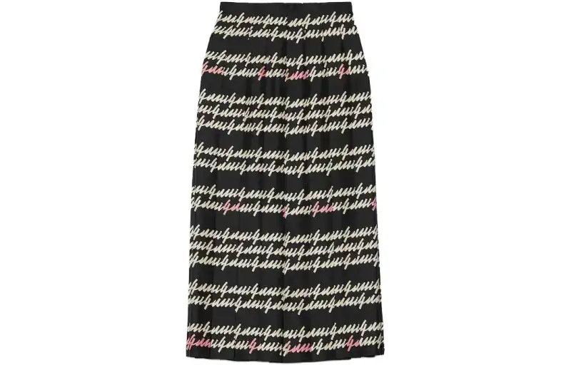 GUCCI Script Print Silk Skirt Casual Long Skirt Women's Black
