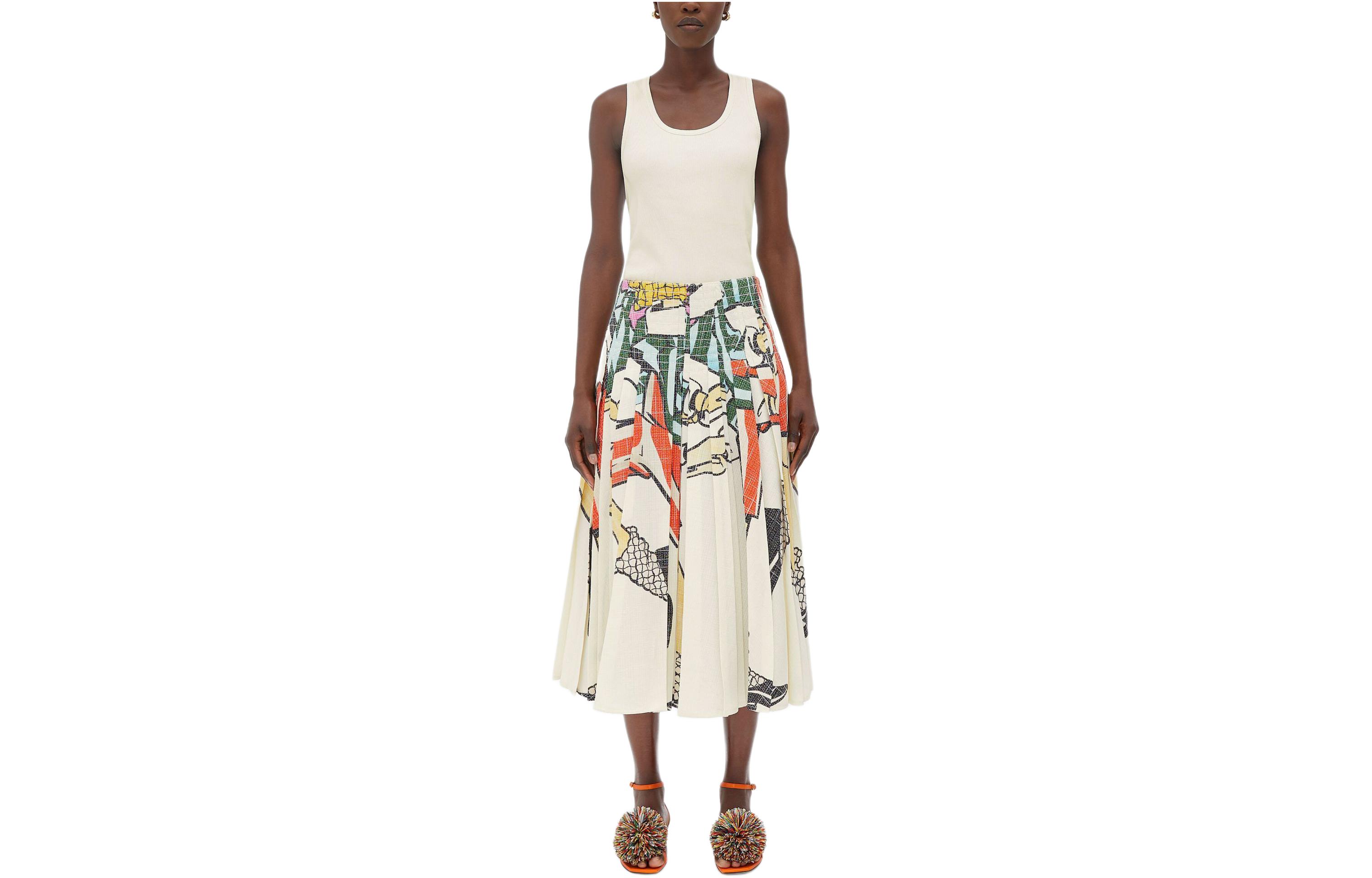 Bottega Veneta Printed Viscose Pintuck Midi Skirt Casual Short Skirts Women's Multicolor