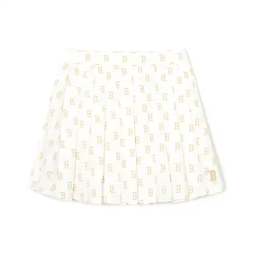 MLB Boston Red Sox all-over printed pleated casual skirt for women, cream white