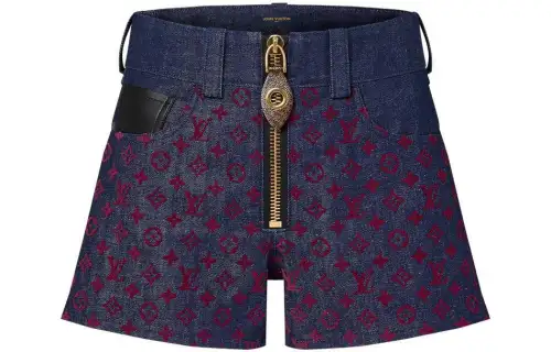 LOUIS VUITTON Flocked Monogram Denim Mini Shorts