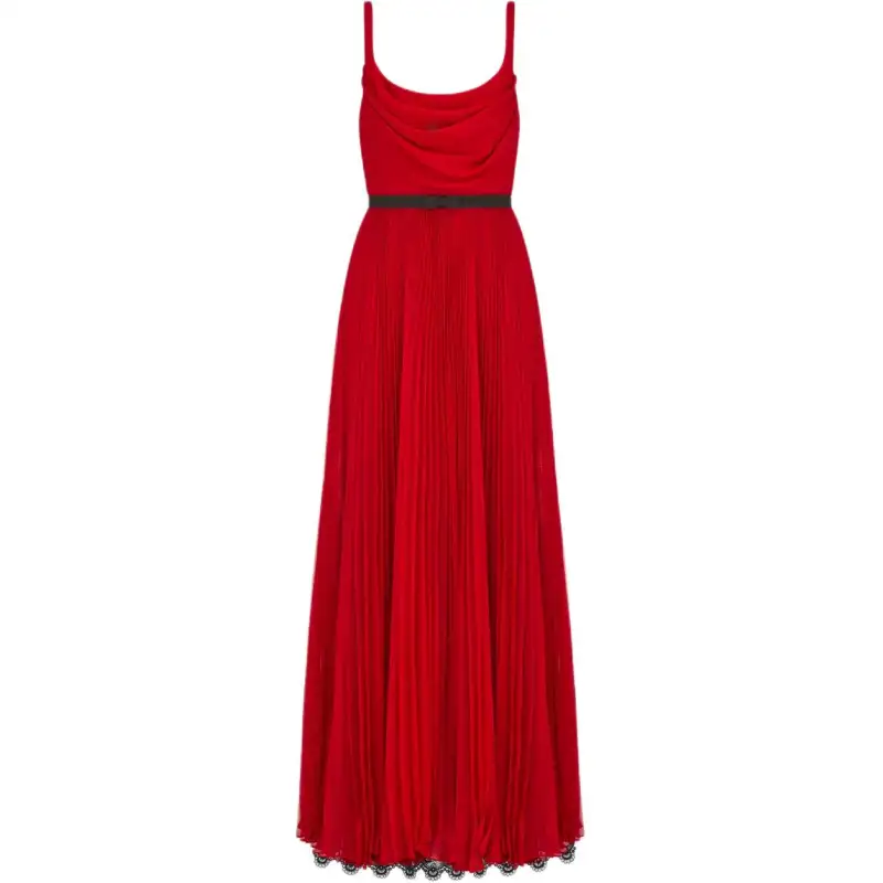 DIOR Slip Dresses Women's Red Square Collar Moderate Long
