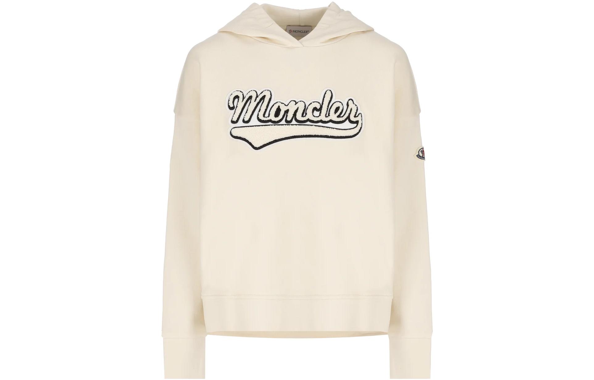 Детское худи Moncler Флисовый логотип (кремовое)
