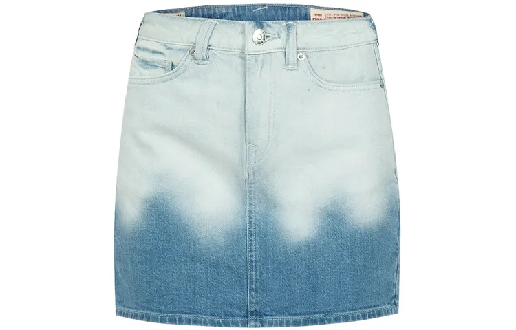 Fukushen EVISU washed distressed seagull print short denim skirt for women