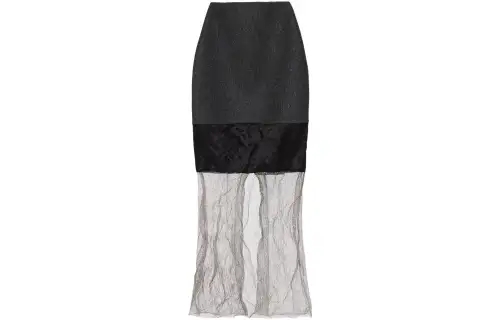 PRADA Casual Long Skirts Women's Black Moderate Patchwork Style