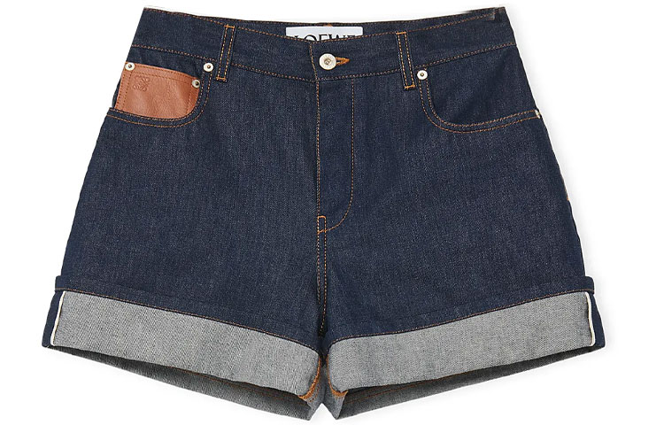 LOEWE Loewe SS23 Solid Color Cuffed Straight Denim Shorts Women's Blue