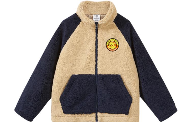 Skechers Skechers x POKEMON/Pokemon jacket Skechers x Pokemon joint series children's clothing SS23 Pikachu emblem stand collar casual warm sherpa sports jacket Irish Cream Teen