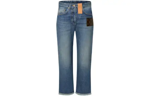 LOUIS VUITTON Frayed Hem Stonewashed Monogram Patch Jeans