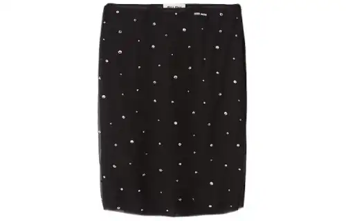 MIU MIU Embroidered Chiffon Skirt Casual Short Skirts Women's Black