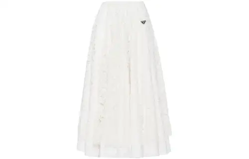 Prada floral-lace cotton midi skirt