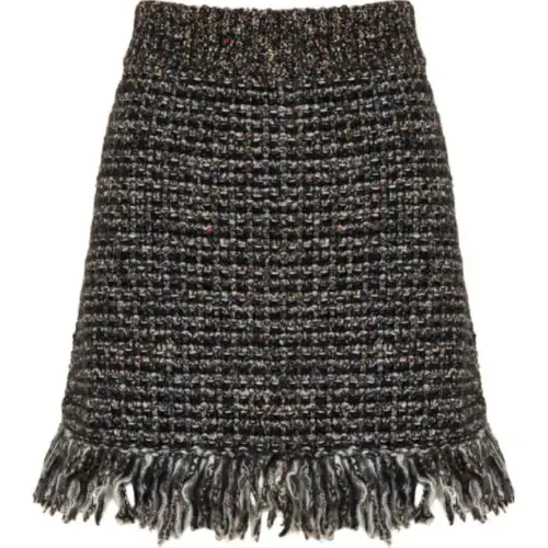 GUCCI Fringe Tweed Mini Skirt Black