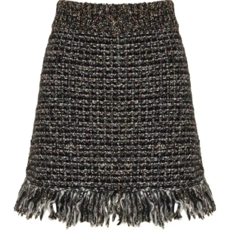 GUCCI Fringe Tweed Mini Skirt Black