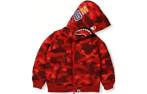 A BATHING APE Camouflage shark, children's down jacket with zipper, print