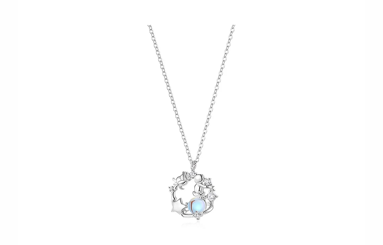 CHINA GOLD Little Prince and Rose, sweet and sparkling, surrounded by dreamy planet, forest, romantic flowers, five-pointed star, elegant, gentle temperament, personality, fashion, daily commuting and versatile #Good Luck Topaz Necklace, Women's Model