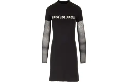 Balenciaga Mesh Sleeve Dress 'Faded Black/White'