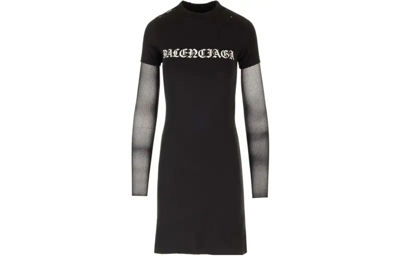 Balenciaga Mesh Sleeve Dress 'Faded Black/White'