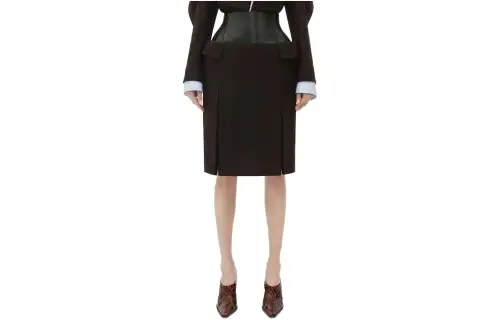 Bottega Veneta Leather And Wool Midi Skirt Casual Long Skirt Women's Black