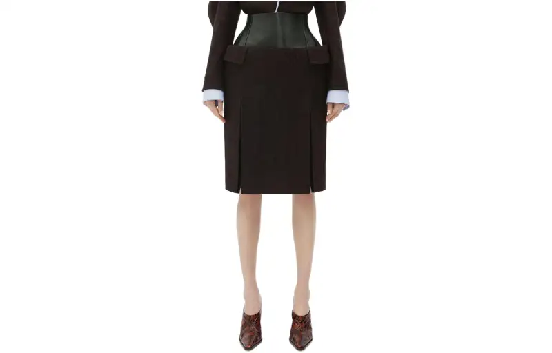 Bottega Veneta Leather And Wool Midi Skirt Casual Long Skirt Women's Black