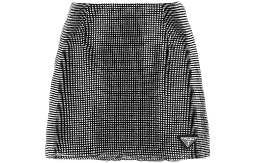 PRADA Embellished Logo Plaque Mini Skirt