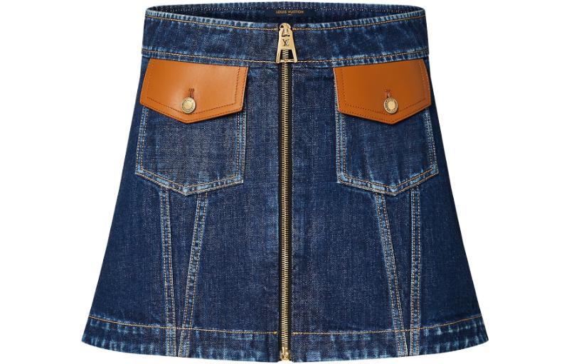 LOUIS VUITTON SS23 Spliced Casual High Waist Denim Skirt Women's Blue