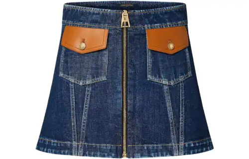 LOUIS VUITTON Leather Accent Denim Mini Skirt