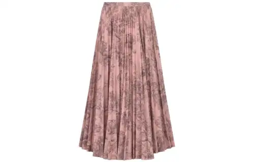 DIOR Casual Long Skirts Women's Pink Moderate Mid Length Pleated Skirt