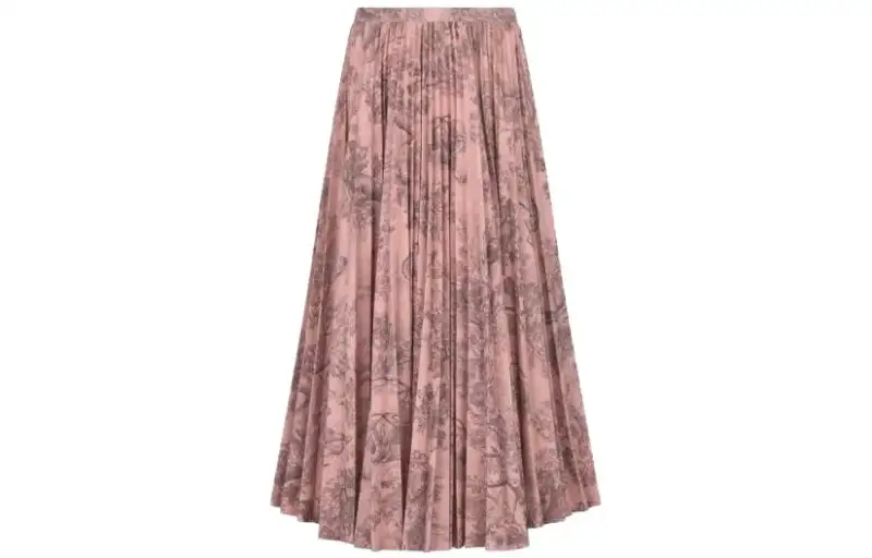 DIOR Casual Long Skirts Women's Pink Moderate Mid Length Pleated Skirt