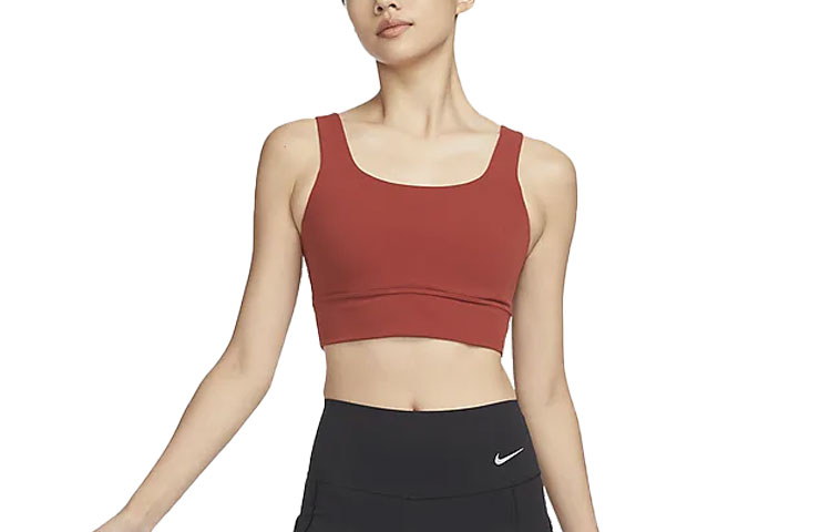 Nike Zenvy Longline Solid medium-strength support pad breathable fitness training sports underwear for women Dark orange