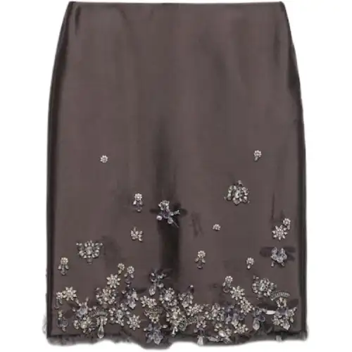 PRADA Embroidered Raw Cut Hem Midi Skirt